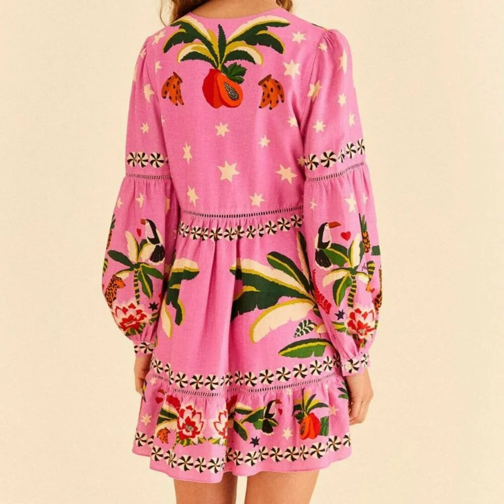 FARM Rio Pink Leopard Forest Mini Dress - Picture 3 of 10